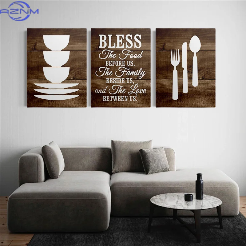 2D/Flat, 3pcs  Framed Canvas Poster - Kitchen art with dining table and chairs - framed wall art - Modern Art Home - room decor