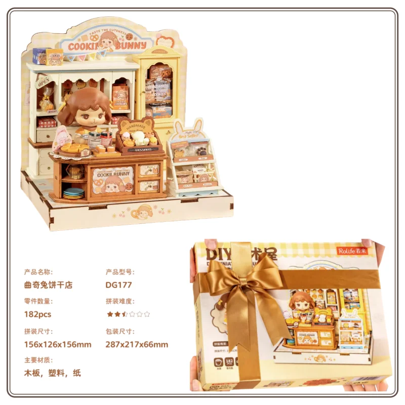 Originele Rolife DIY Klein Huis Konijnenkoekjes Biscuitwinkel Handgemonteerde Bouwstenen Model Puzzel Miniatuur Speelgoed Op Voorraad