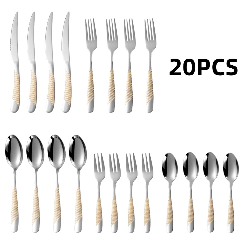 

20pcs Stainless Steel Flatware Set for Wedding, Birthday, Bar & Bat Mitzvah - Elegant Cutlery with Dinner Knife, Fork, Spoon