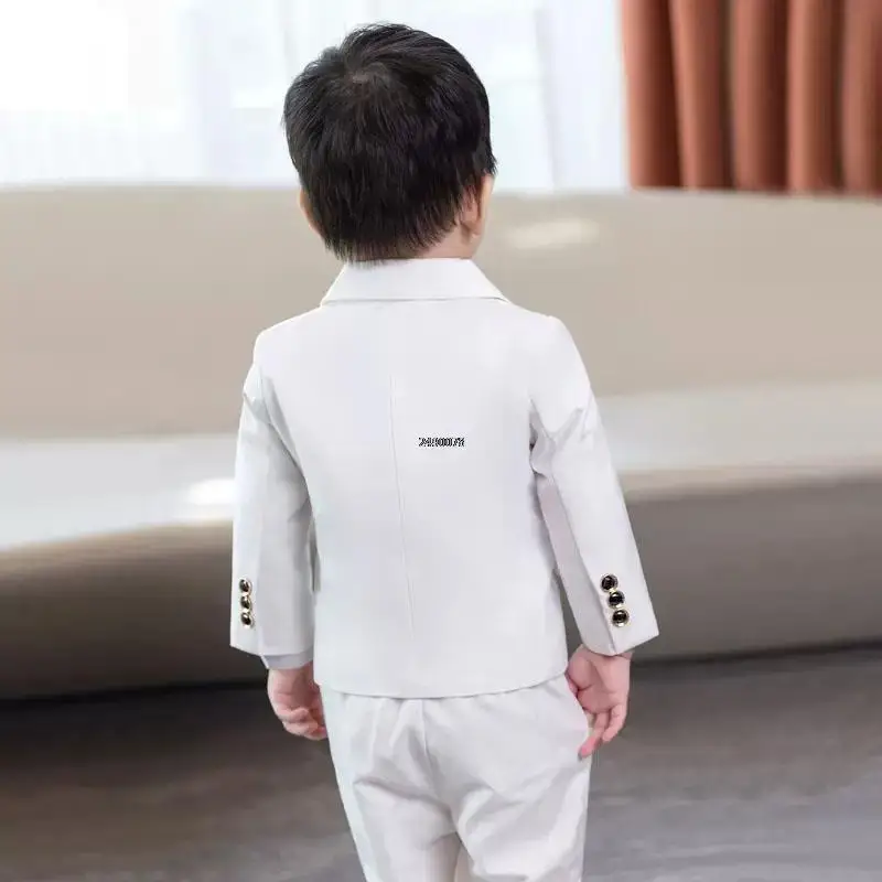 Children White Wedding Suit Prince Kids Jacket Pants Photograph Suit Flower Boys Tuxedo Dress Baby 1 Year Birthday Dress Costume