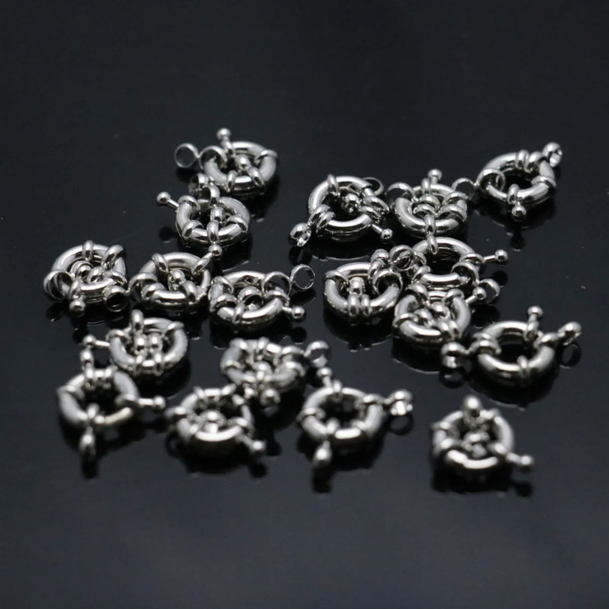 5PCS Round Circle Steering Wheel Clasp Button Accessory Metal Silver-plate for Necklace Bracelet Machining Snap Girls Jewelry