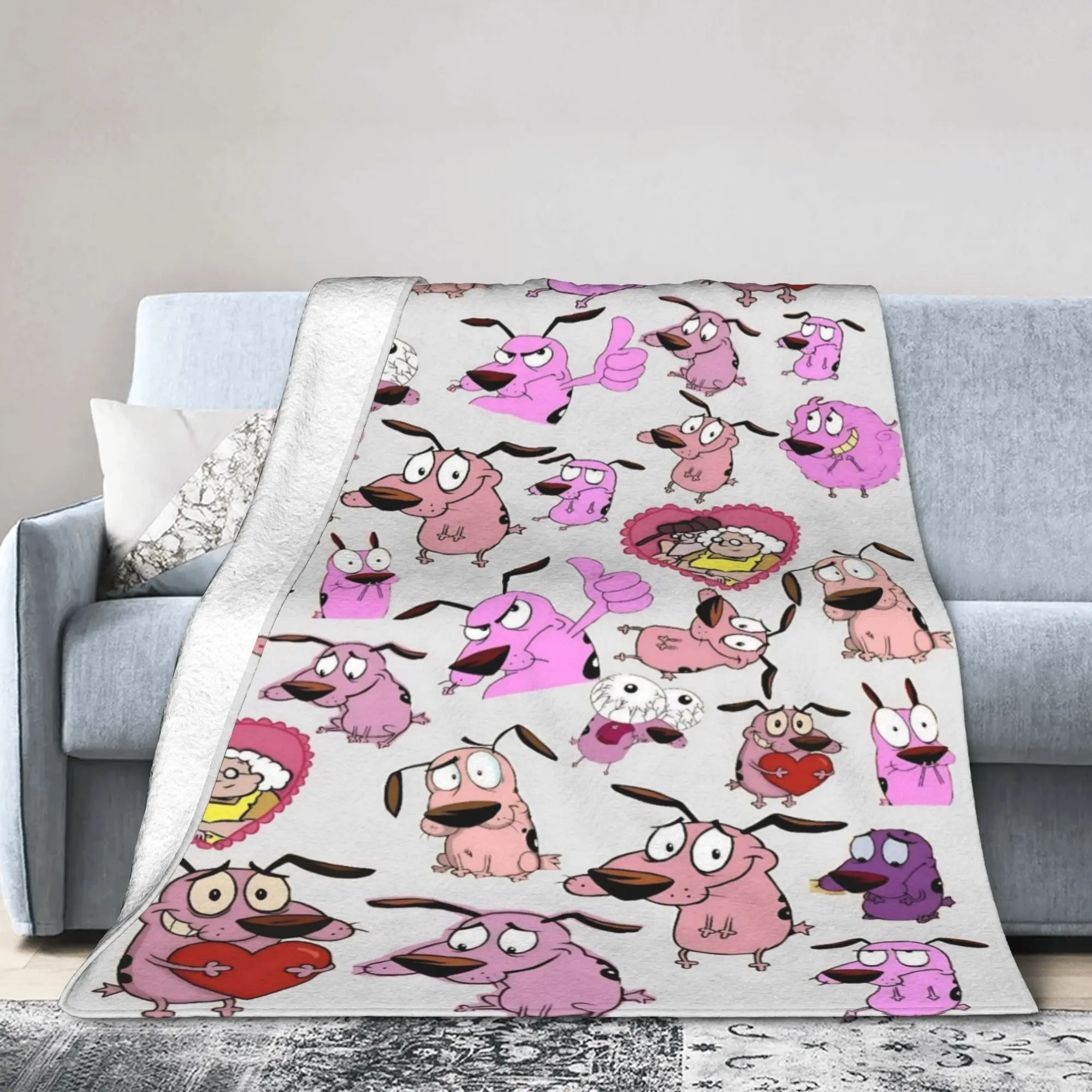 Couraged Cowardlys Dogs Blankets Fleece Cartoon Breathable Lightweight Throw Blankets for Bed Travel Plush Thin Quilt