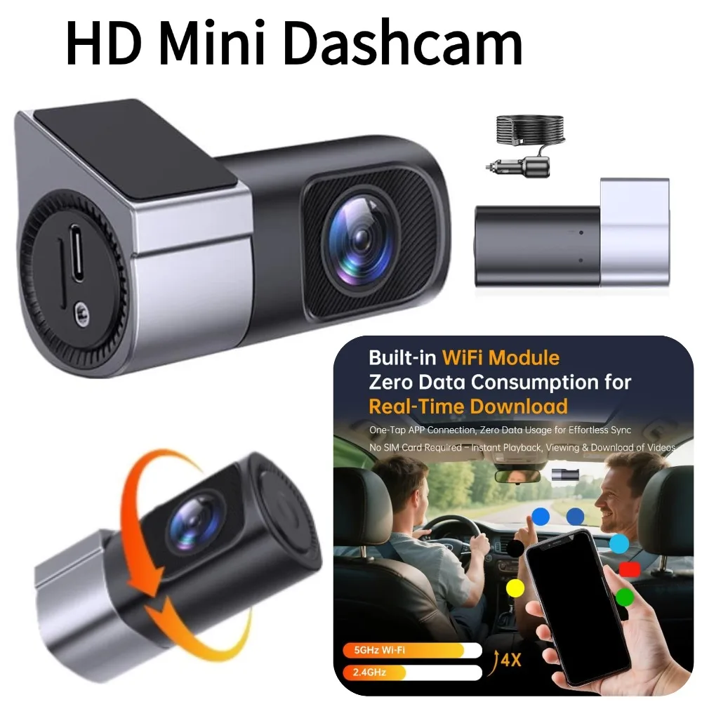 HD1080P  Mini Hidden Car Dashcam With Night Vision WiFi App Control 360° Rotatable Car Camera DVR Parking Monitoring Loop Camera