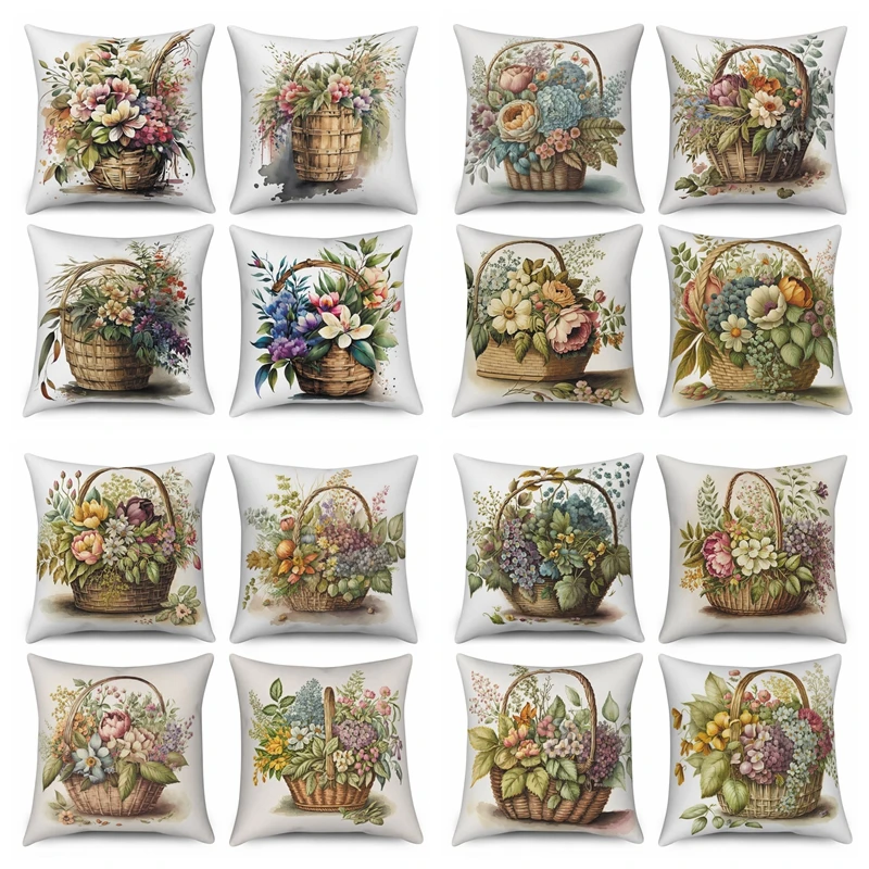 

Flower Basket Pillow Case Flower Pattern Floral Cushion Cover 45x45cm Pillowcase Sofa Car Home Decor Linen Throw Pillows Covers