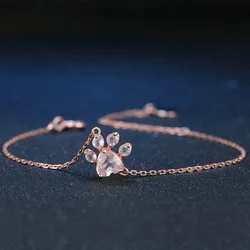 New Fashoin Simple Style Charm Bracelets Cat Dog Paw Claw Tiny Creative Footprint Female Bracelets Shiny Pink Zirconia Accessory