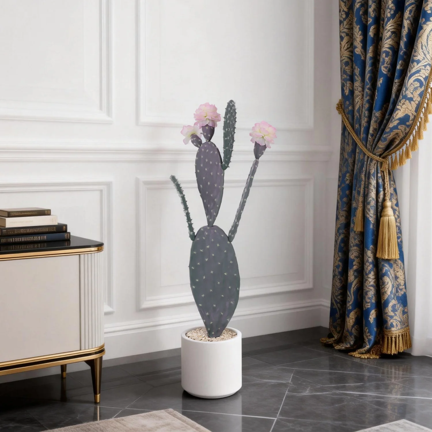 Tall Artificial Cactus Plant with Pink Flowers