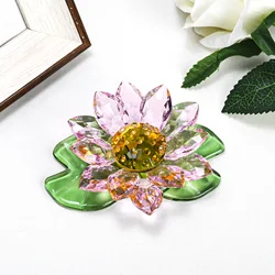 Color Crystal Lotus Flower Figurine Collectible Feng Shui Decorative Glass Lotus Flower Ornament Wedding Centrepiece Gift