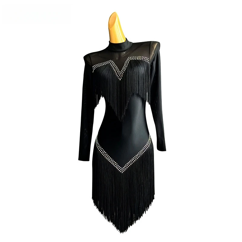 

Элитное платье для латиноамериканских танцев, профессиональный костюм для соревнований, динамичное платье с бахромой для тренировок, женская одежда для танцев.