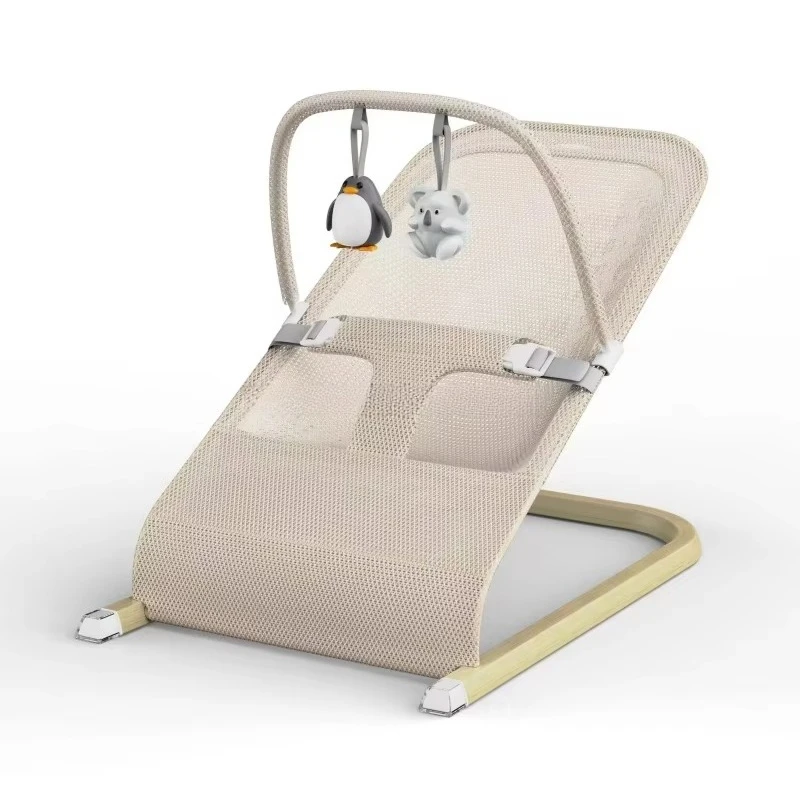 Mecedora portátil de plástico y madera para bebé, asiento elástico para bebé con vibración Natural