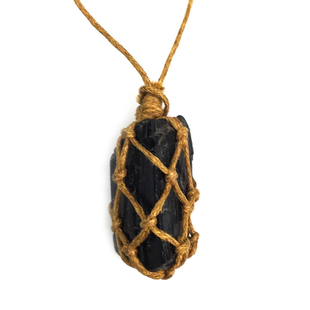 1Pc Natural Raw Black Tourmaline Healing Chakra Pendant Negative Energy Cleanser Relieve Stress Hand Braided Necklace