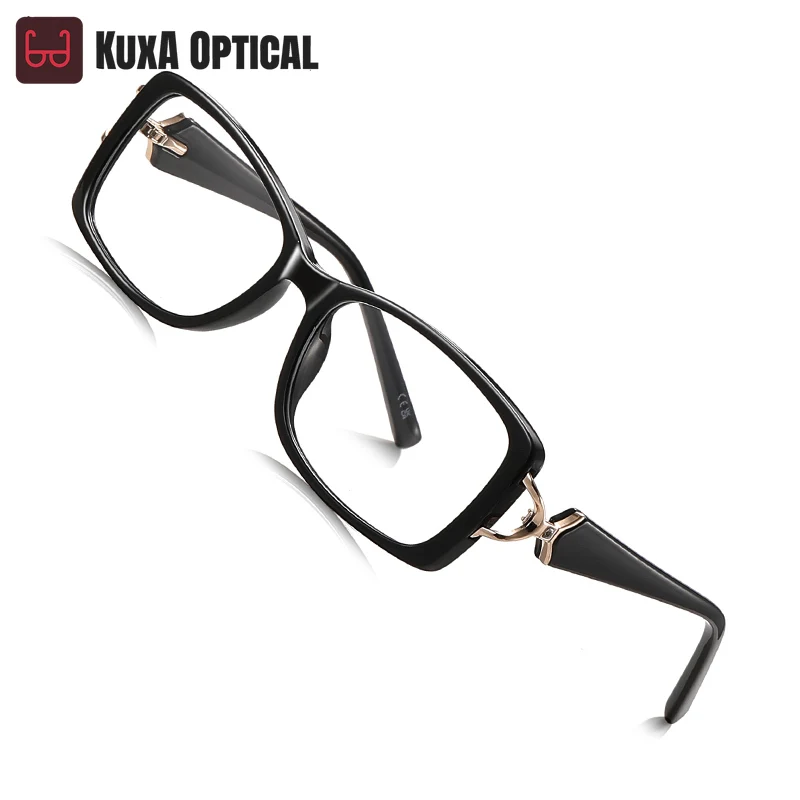 KUXA نمط جديد شخصية هندسية مربع تصميم الأزياء المرأة مكافحة نظارات الضوء الأزرق تخصيص وصفة طبية LS201