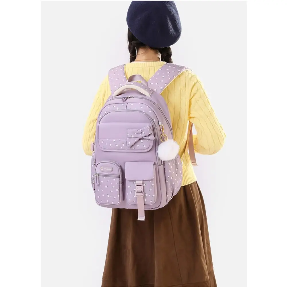 High Quality Multicolor Bowknot Backpack Lightweight Large Capacity School Bag Flower Printed 3D Bowknot Shoulder Bag Student