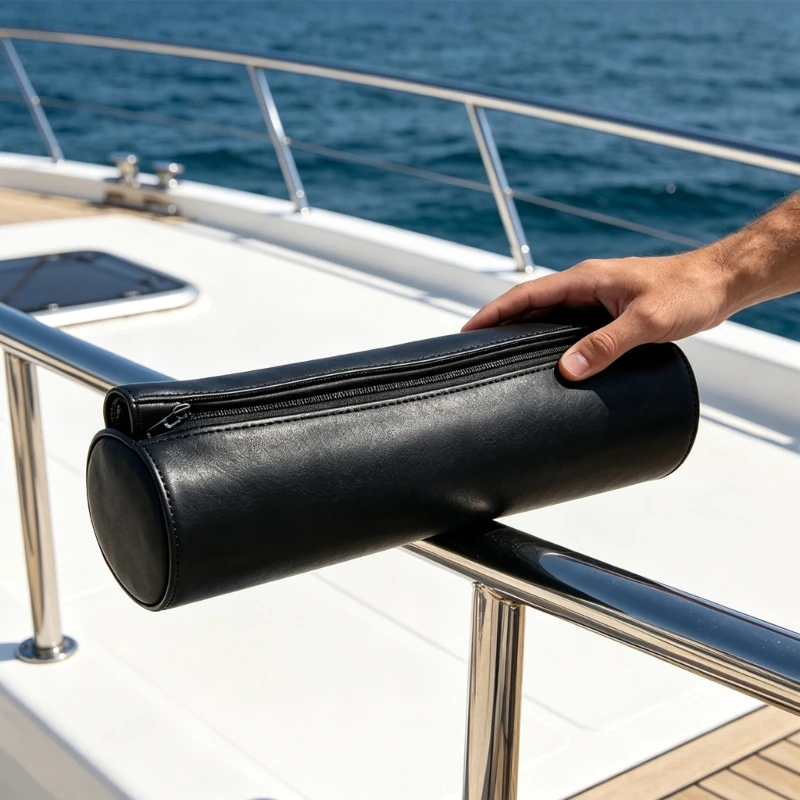 Boat Padding Sleeve with Black PU Exterior, Padded Cover for Round Rails and Recreational Boat Leaning Areas with 68UF