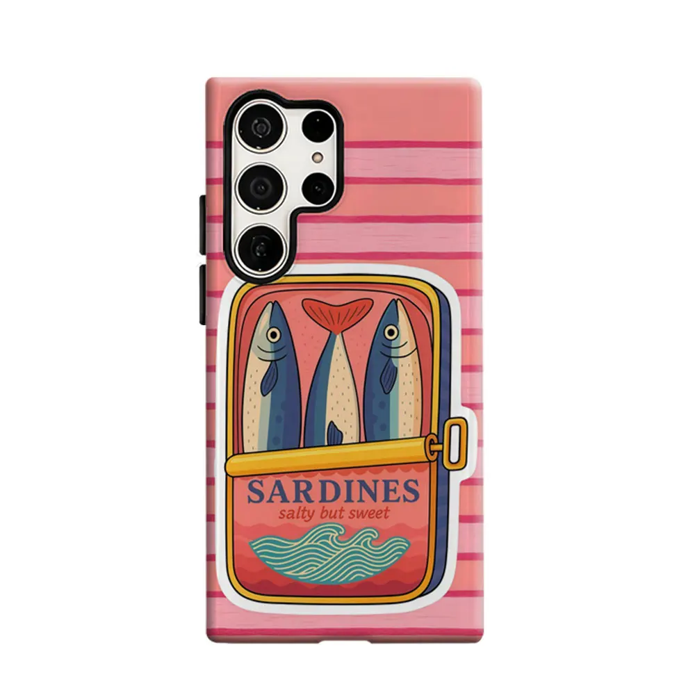 CaseLumi Phone Case For Samsung Galaxy S25 S24 S23 Ultra Plus HD Hard Pink-striped sardine Double Layer Cover Film Shell