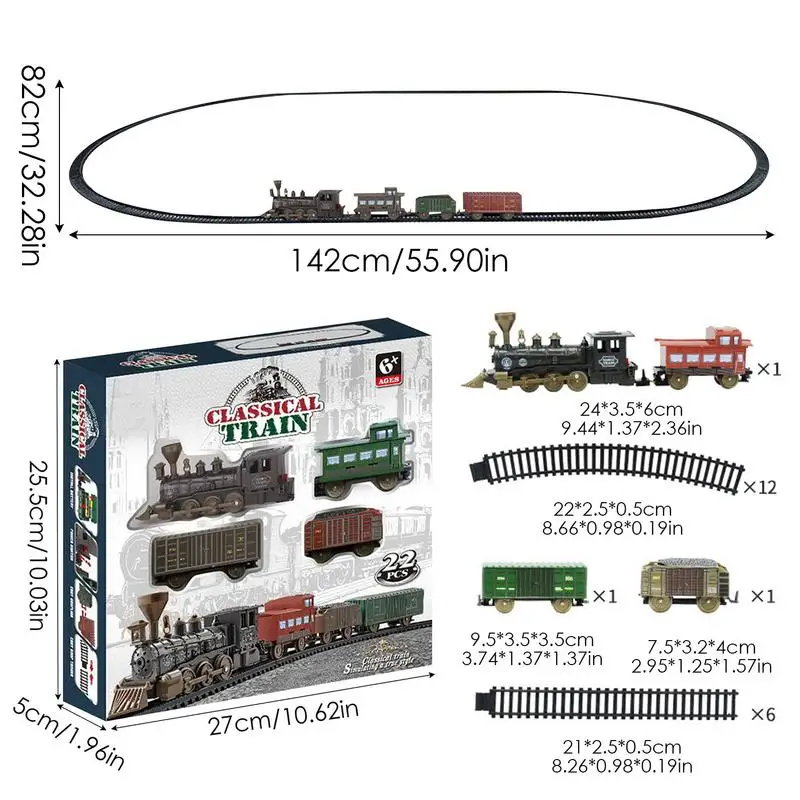 Electric Classical Train Set Battery Powered Retro Steam Train Model Puzzle Assembly Toys For Boys Girls Toddler Christmas gifts