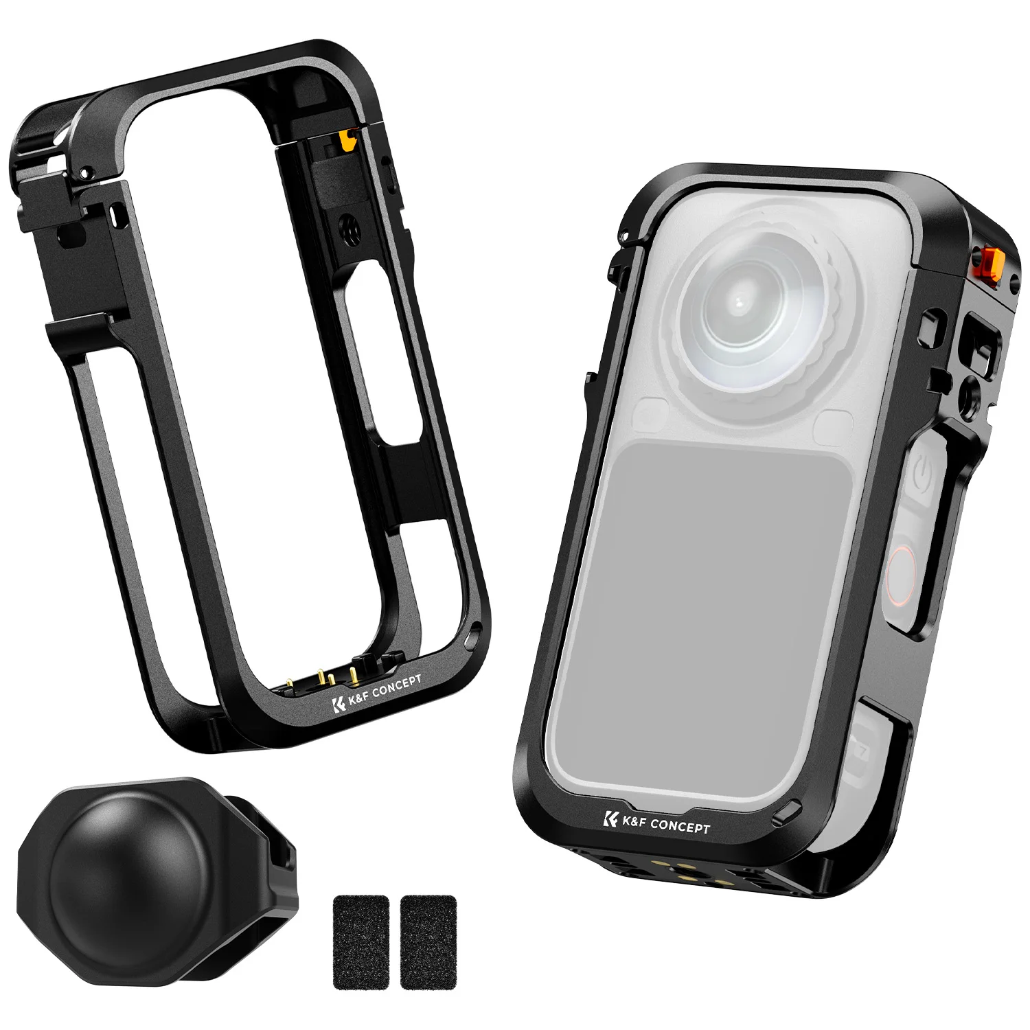 K&F CONCEPT metalen camerabeschermkooi voor de Insta360 X6, beschermende behuizing van aluminiumlegering, X6-framekooi met siliconen lensbescherming, 1/4"-schroefdraad.