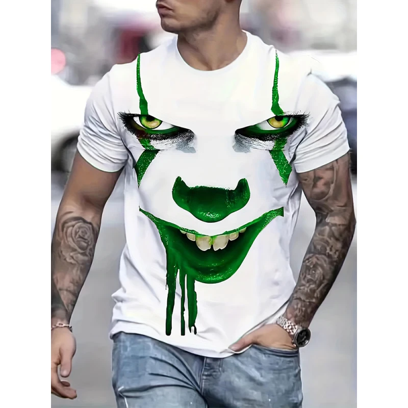 3D Printed Scary Clown Pattern T-Shirt Summer Men's Casual Short Sleeves Suitable for Summer Outdoor Travel Men's Popular Top