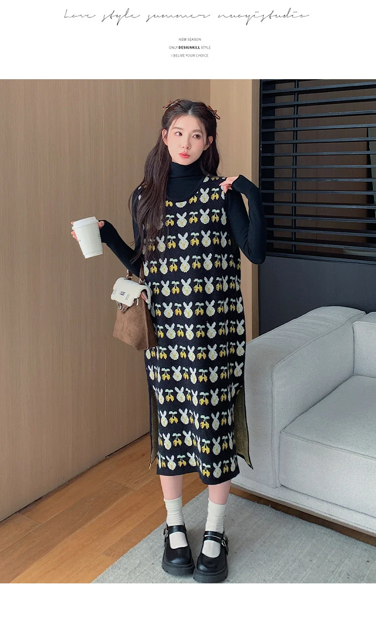 

Knitted Sleeveless Dresses Elegant Womens Spring Ribbing Thin Wild Elasticity Feminine Modern Splice Ruffle Button-Up Lettuce OL