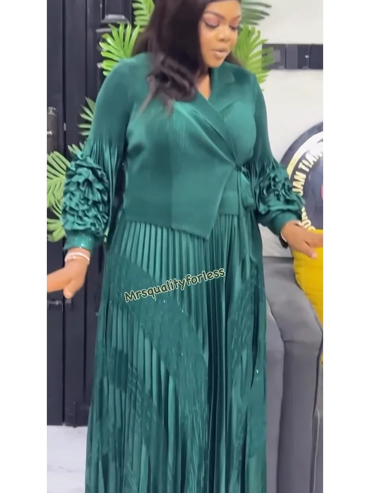 EGRM – robe plissée Chic pour femmes, imprimé feuille d'or, haut de gamme, col cranté, cravate, Design floral, faux deux pièces, 7R5809