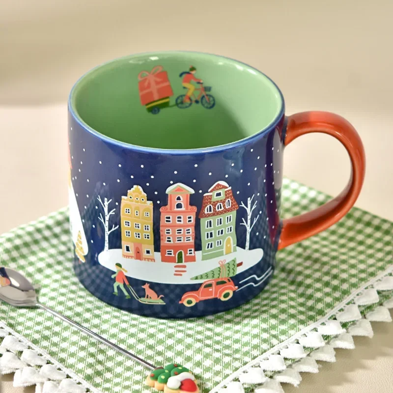 400ml High-temperature Resistant Ceramic Mug Cartoon Creative Christmas Snow Night with Handle Large Capacity Office Home Cup