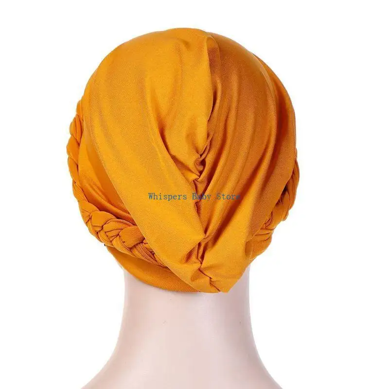 

U90E Women Muslim Twisted Braid Turban Cap Hot Drill for Rhinestone Chemo for Head Wrap Solid Islamic Hijab Hair Loss Beanie