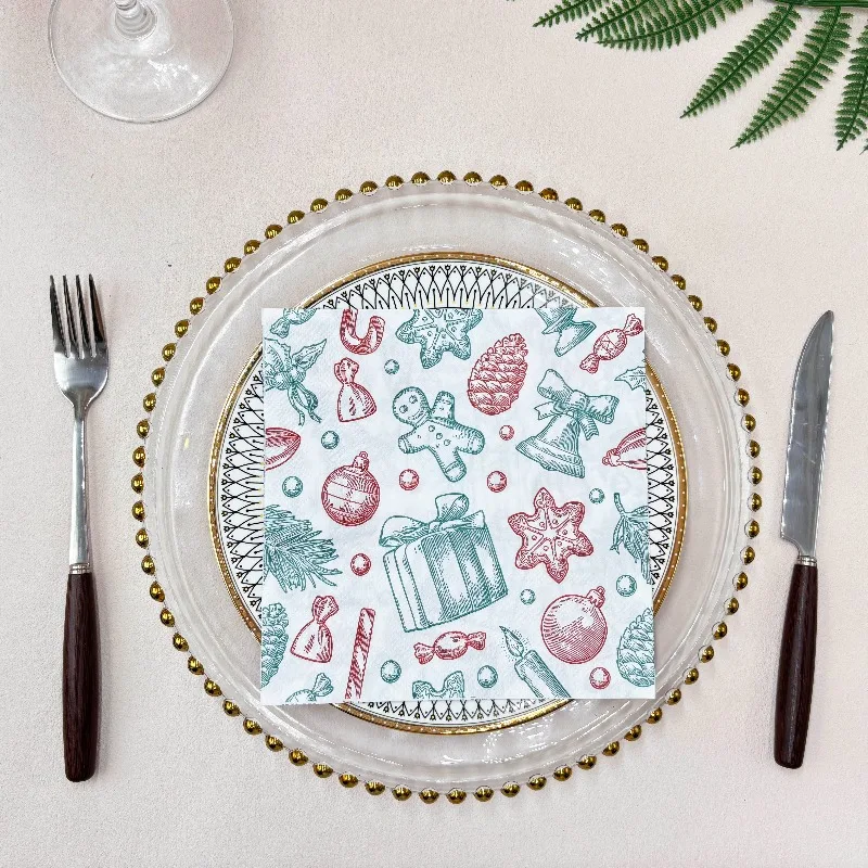 20pcs 33cm 2Layer New Christmas Elements Napkins Christmas Gifts Printed Disposable Paper Meal Pads DIY Decoupage Paper