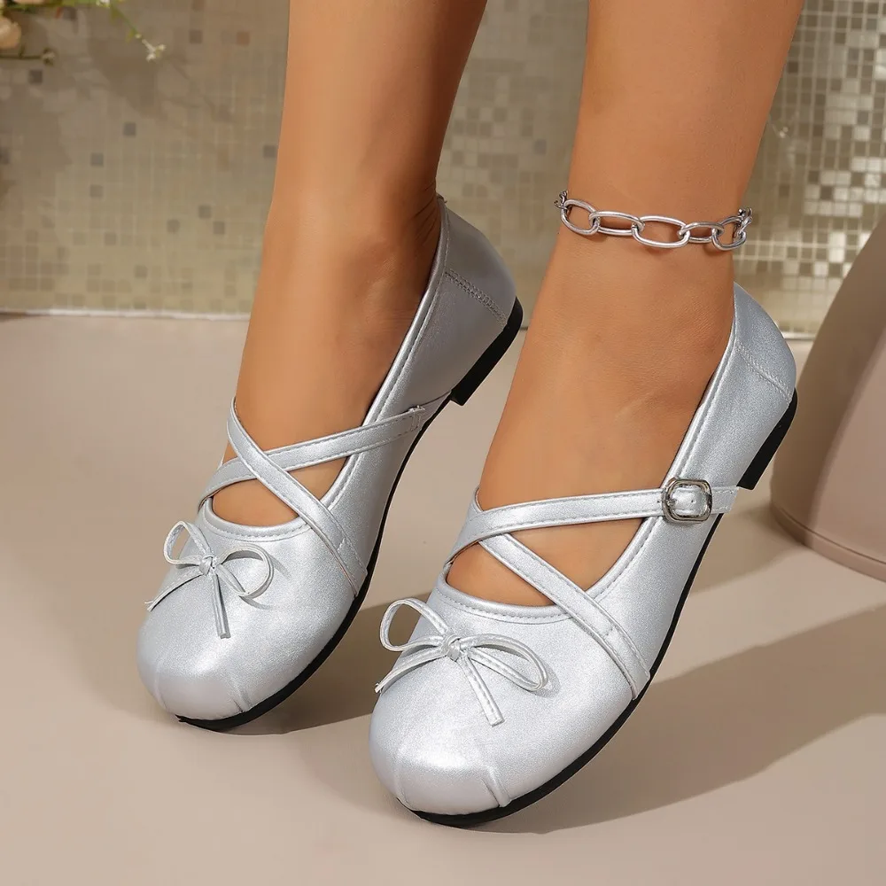 Flat Shoes for Women 2026 Spring and Autumn Ballet Shoes White Flat Mary Jane Plus Size Casual Women's Shoes 42 43 44