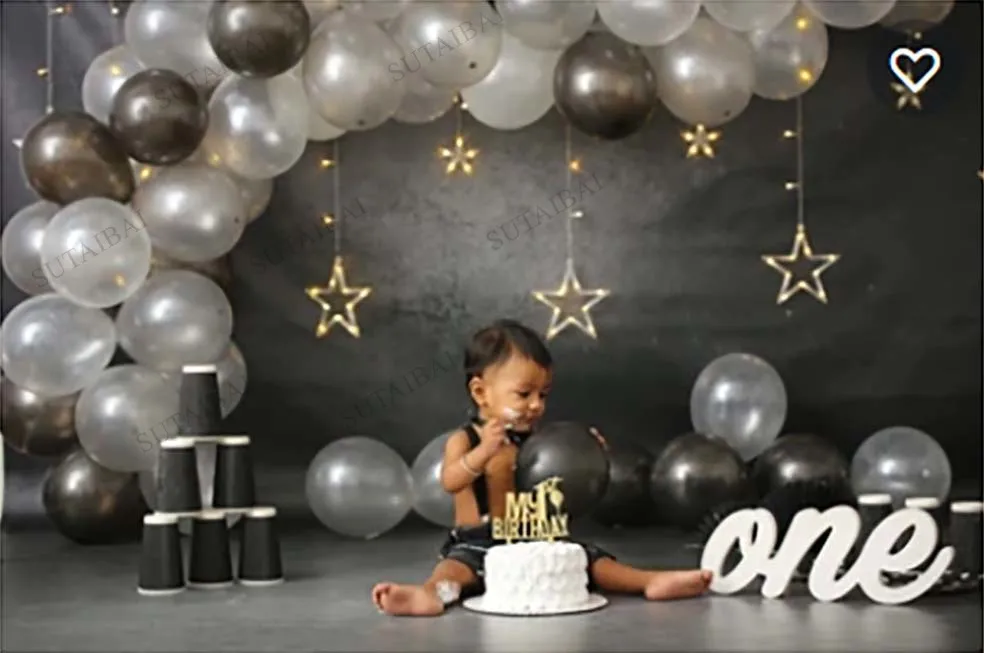 Birthday Cake Smash Photography Backdrop Photo Studio Balloons Golden Curtain Twinkle Star Baby Portrait Background Photocall