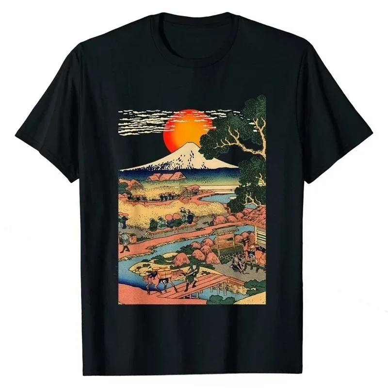Camiseta con estampado de paisaje japonés del período Edo, Monte Fuji al atardecer, Ukiyo-e, camiseta estampada, top deportivo, ropa de mujer, ropa de calle de verano