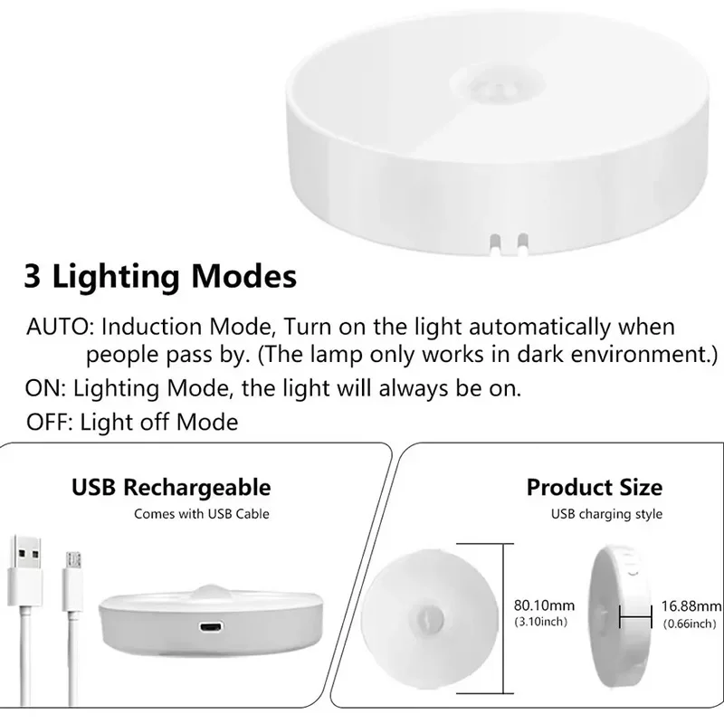 PIR Motion Sensor LED Night Light USB Rechargeable Night  Kitchen Cabinet Closet Light Stair Wireless Closet Light Mood