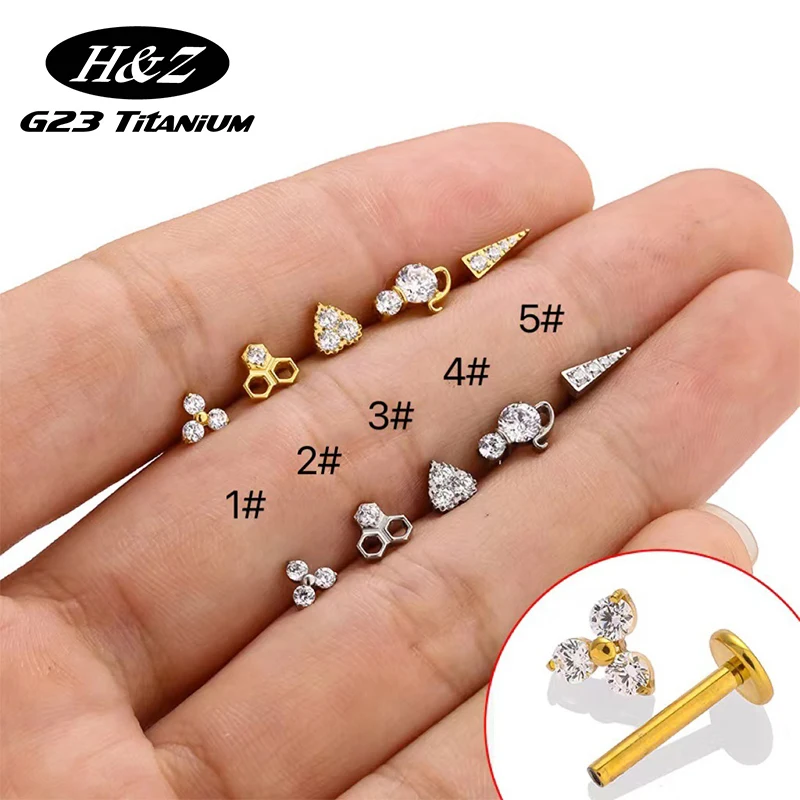 

1PC G23 Titanium Piercing Labret Ear Stud Internal Thread Lip Stud Geometry Zircon Cartilage Earring Lobe Body Piercing Jewelry