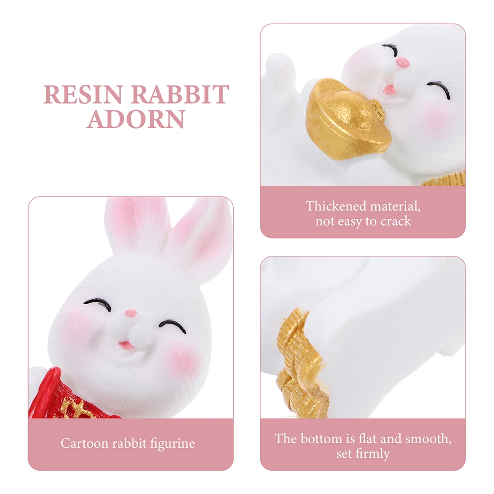 

10Pcs Fine Workmanship Resin Craft Rabbits Delicate Details Perfect Gift for New Year Home Tabletop Micro Landscape