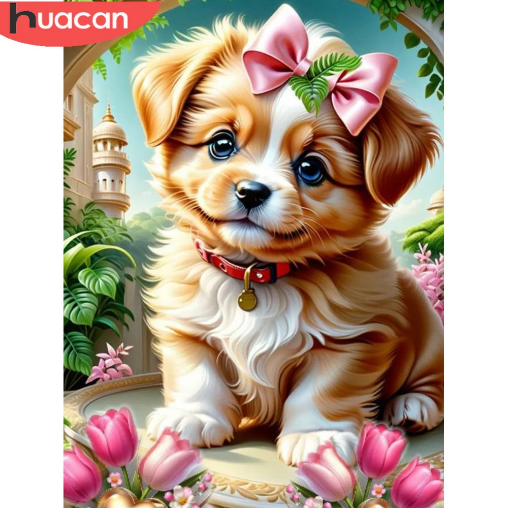 

Алмазная живопись 5D HUACAN, Набор для вышивки собак, животных, фотографий, цветов, рукоделие, Настенный декор для гостиной