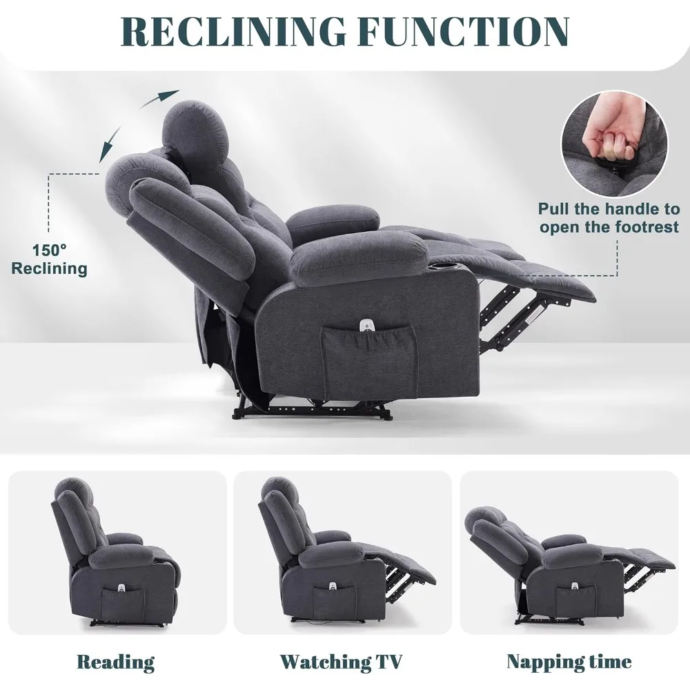 أريكة كرسي كبيرة الحجم مع حرارة وتدليك، أريكة كرسي RV كبيرة الحجم بثلاثة مقاعد لغرفة المعيشة، مستلق على الحائط