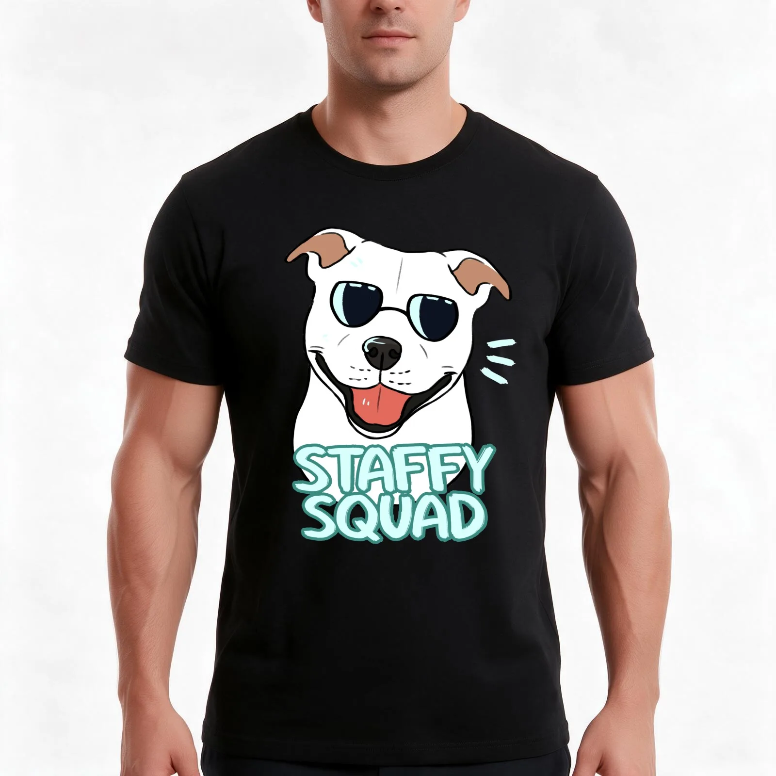 STAFFY SQUAD (white) T-Shirt, Summer Casual Cotton Tee, Oversized Streetwear Tops, Vintage Graphic Print, Loose Fit Short Sleeve