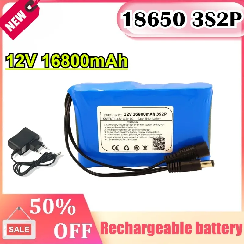 

18650 3S2P Battery Pack 12V 16800mAh Rechargeable Batteries PCB Lithium Battery Pack Protection Board 1A Charger