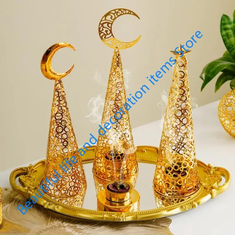 XX9B Arabic Incenses Holder Middle Eastern Festival Metal Cutout Moon Star Bakhoors Burners for Home Decors Meditations Gift