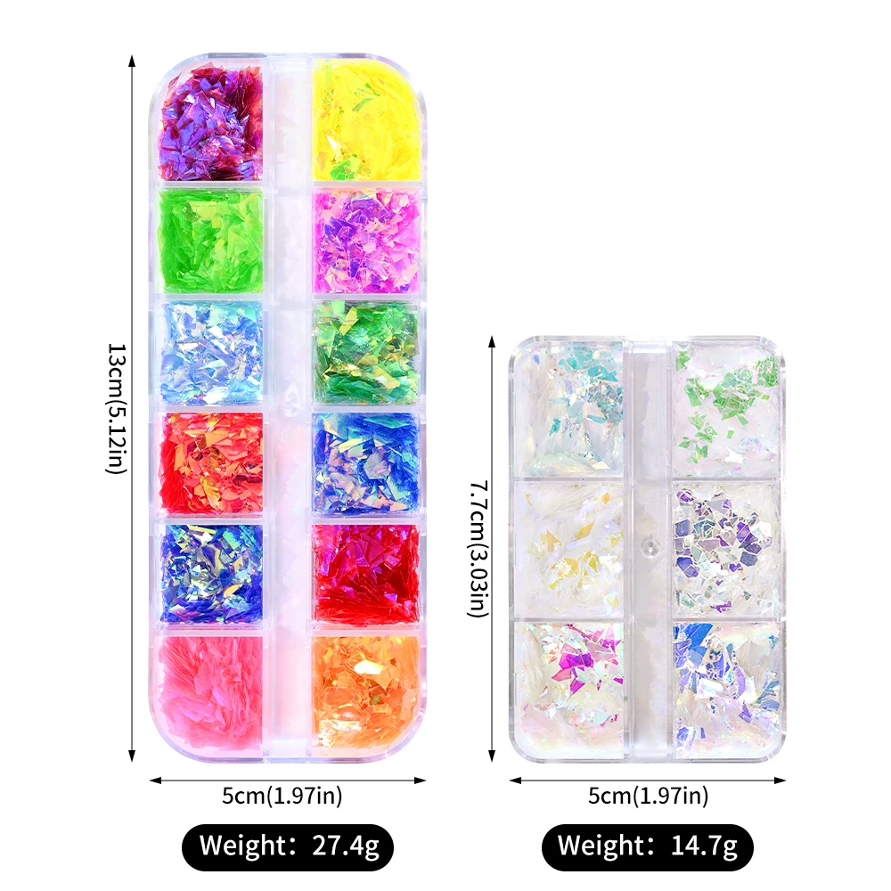 12Grids Holographic Mermaid Nail Art GlitterIrregular Rainbow-Candy Color Nail Art Flakes Sequins Gradient Bright Nail Sequin