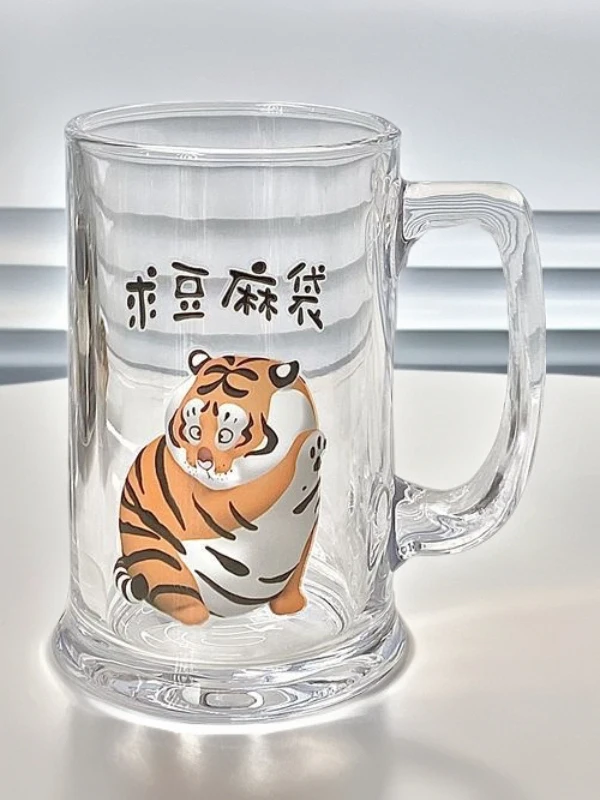 

Cute Bear Glass Cup with Handle for Coffee Milk Juice Water Ins Sle Home Use Heat Resistant round Cylinder ape 400ml Capa...