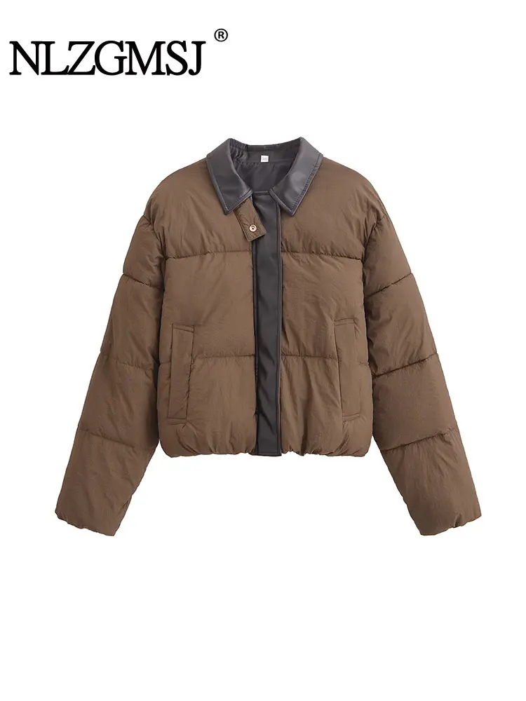 

NLZGMSJ Women Winter Casual Single Breasted Splicing Cotton Clothing Jacket Women Short Outerwear Fashion Street Warm Coat