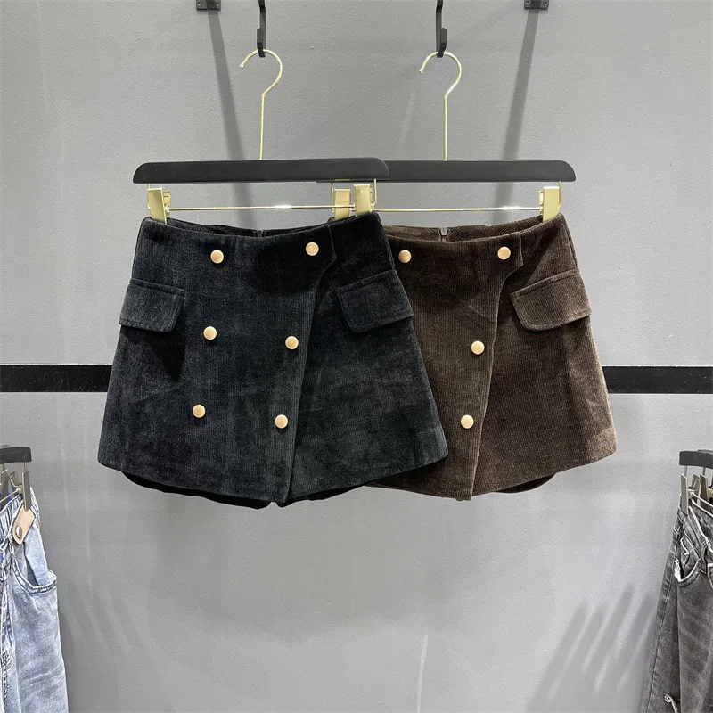 baby girls A-line skirt Korean winter double-breasted buttons wrapped  shorts corduroy skort pantalones kids clothes 3 to 16 yrs