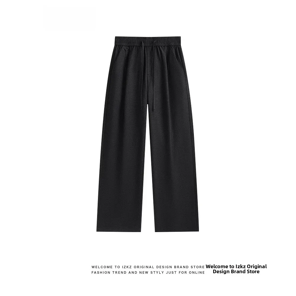 

Dstring Casual Pants Straight Leg Ice Silk No Ironing Anti Wrinkle Faionable Urban Sle Loose Fit Long Trousers