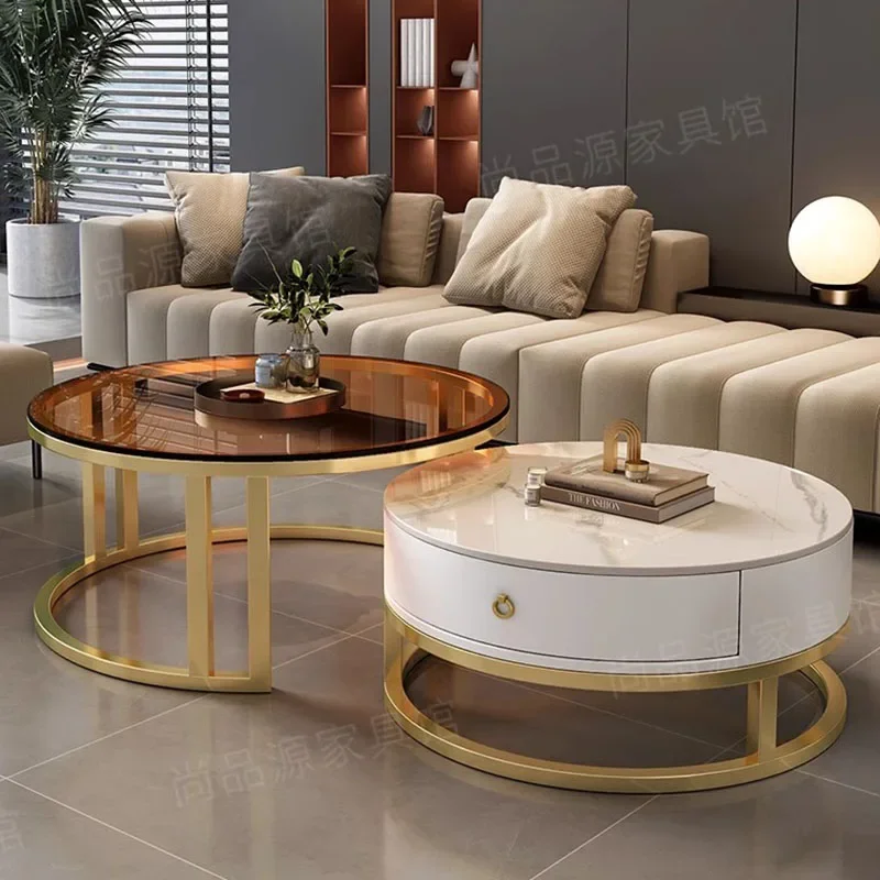 Storage Metal Coffee Table Set Living Room Luxury Modern Coffee Tables Round Minimalist Space Saving Kaffee Tische Decoration