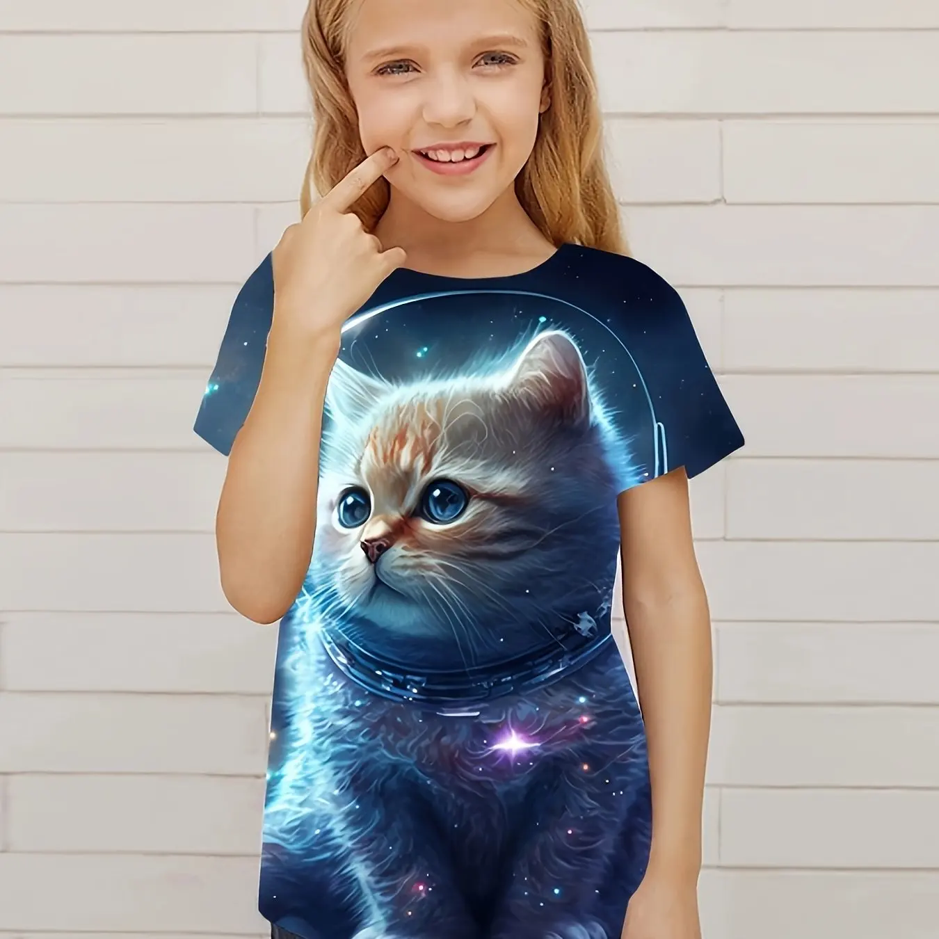 Children\'s Clothing Cute 3D Cat Graphic Print Short Sleeve Tops Kids Clothes T-Shirt Casual Pullover Child Boys Girls Summer