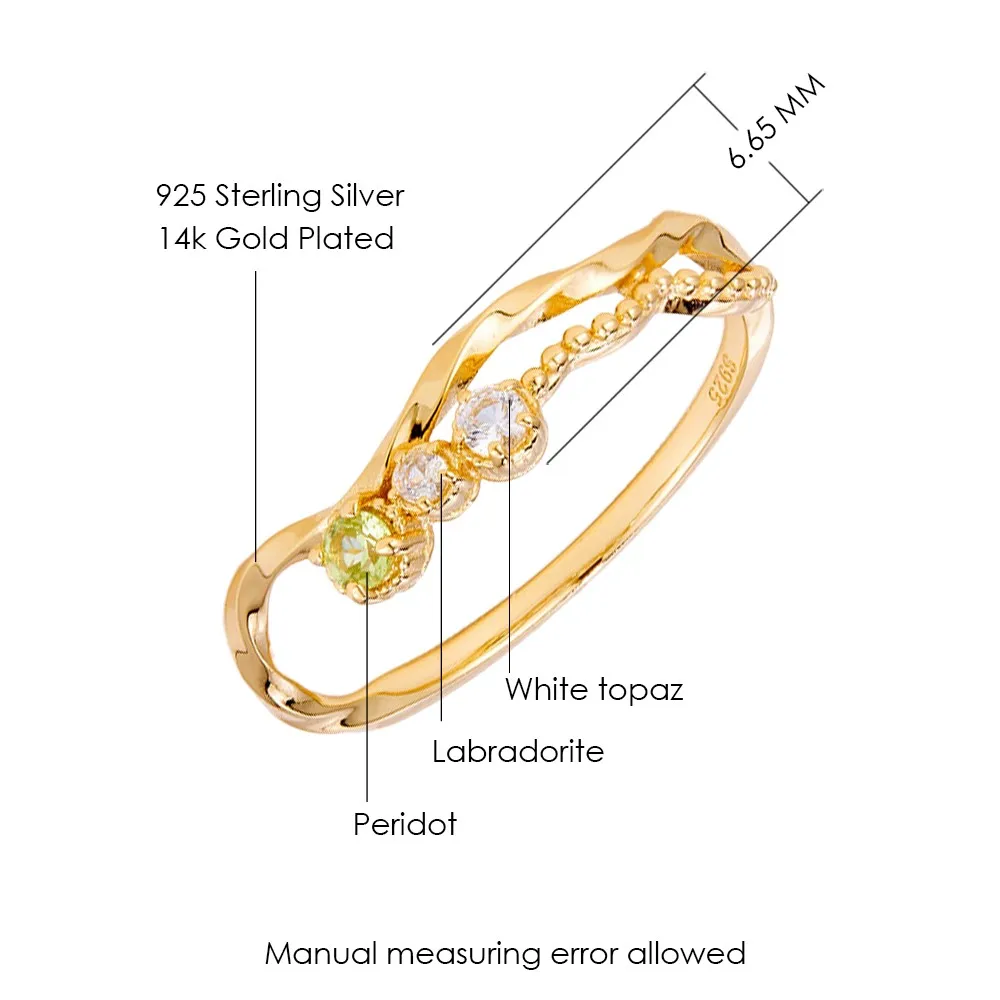 لامون الطبيعية اللابرادوريت خاتم الأحجار الكريمة للنساء المحكمة نمط أنيق رائعة 925 فضة الذهب فيرميل غرامة مجوهرات