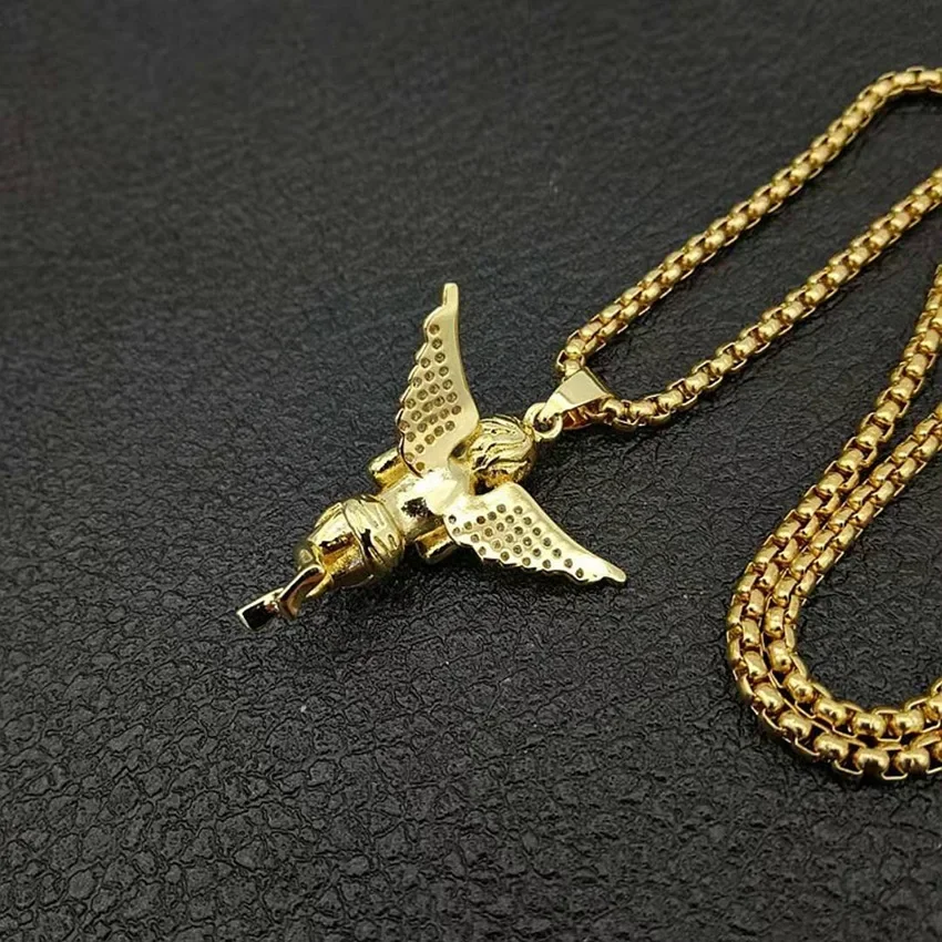 Holy Angel Pingente De Aço Inoxidável Dourado para Homens e Mulheres, Acessórios de Vestuário Personalizados, Boutique Fashion Gift