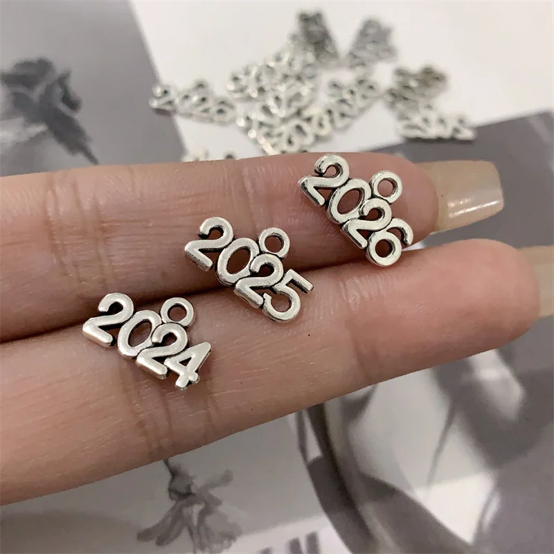 New 20pcs/PACK Antique Silver Plated 2026 2025 Charm Diy Jewelry Making Accessories Number Year Charms 9mm*14mm