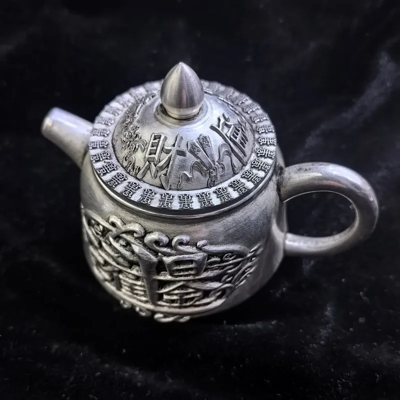 Copperware Orchid Silver Dragon Teapot and Wine Flask with Handle, Home Decorative Craft Ornament for Kung Fu Tea Ceremony