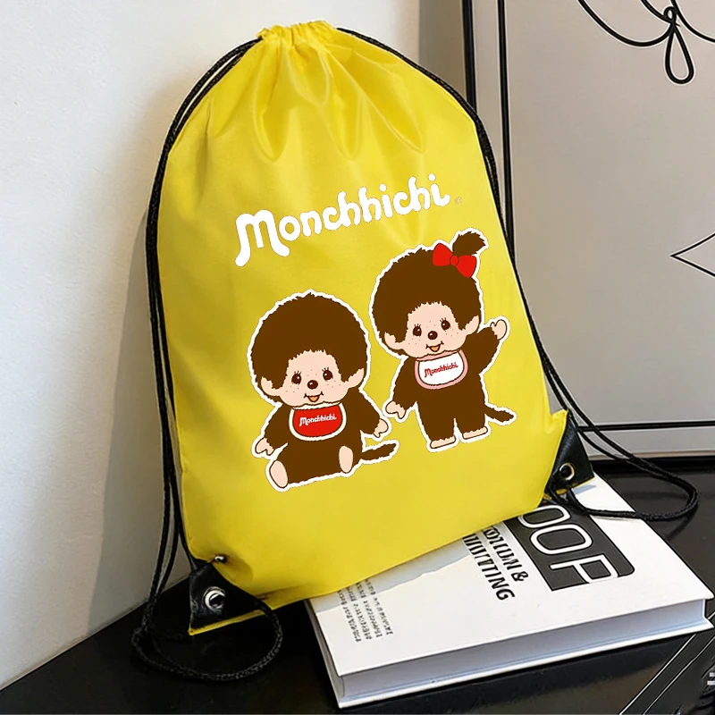 

Monchhichi Drawstring Bags Cartoon Bundle Pockets Portable String Bag Anime Cute Packaging Pouches Boys Girls Shoulders Gift Bag