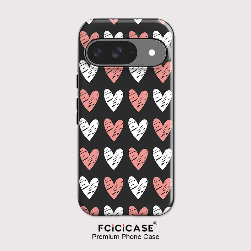 

Fcicicase 2 in 1 Double-layer Phone Case For Google Pixel 9 10 Pro XL 10 9 8 Pro 7A 8A 10A Print Love Heart Shockproof Cover